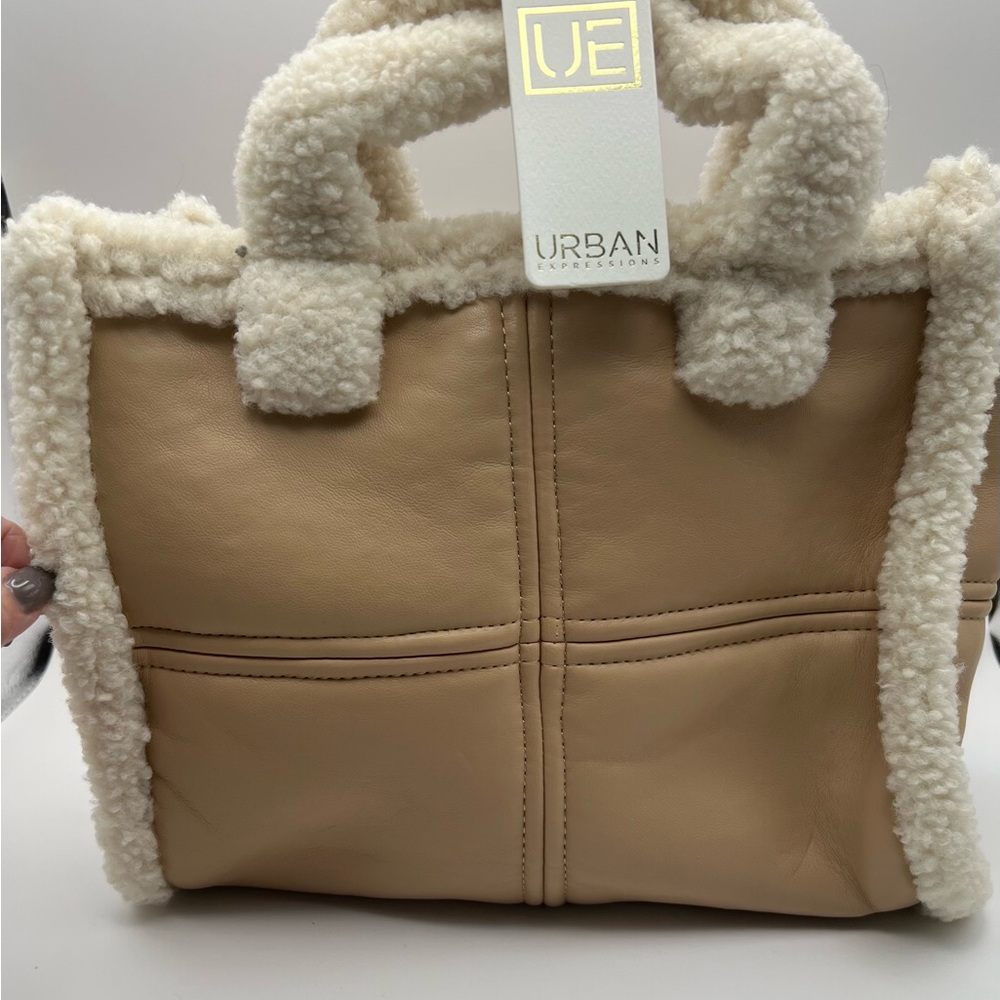 Urban Expressions Tan Tote with Cream Sherpa Trim